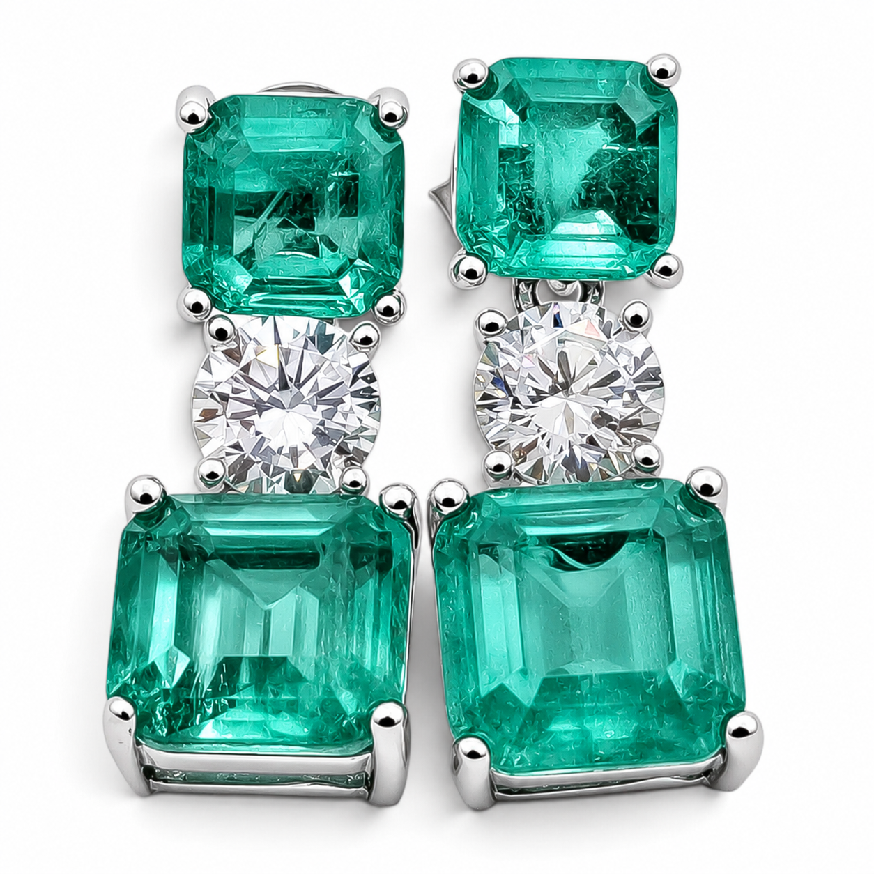 Arete Cuadro Verde Plata Ley 925