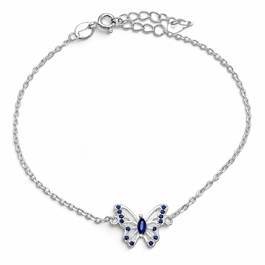 Pulsera Mariposa Azul Plata Ley 925