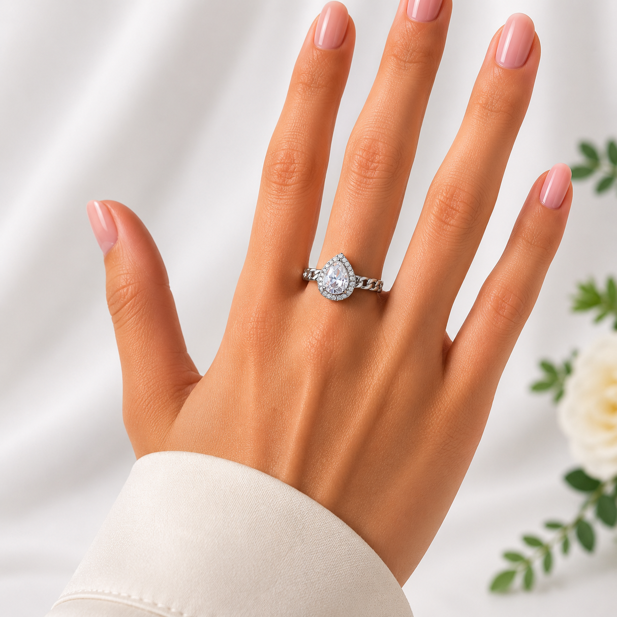 Anillo Blanco Gota Plata Ley 925
