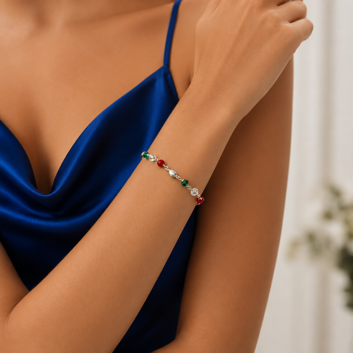 Pulsera Tricolor Corazon Plata Ley 925