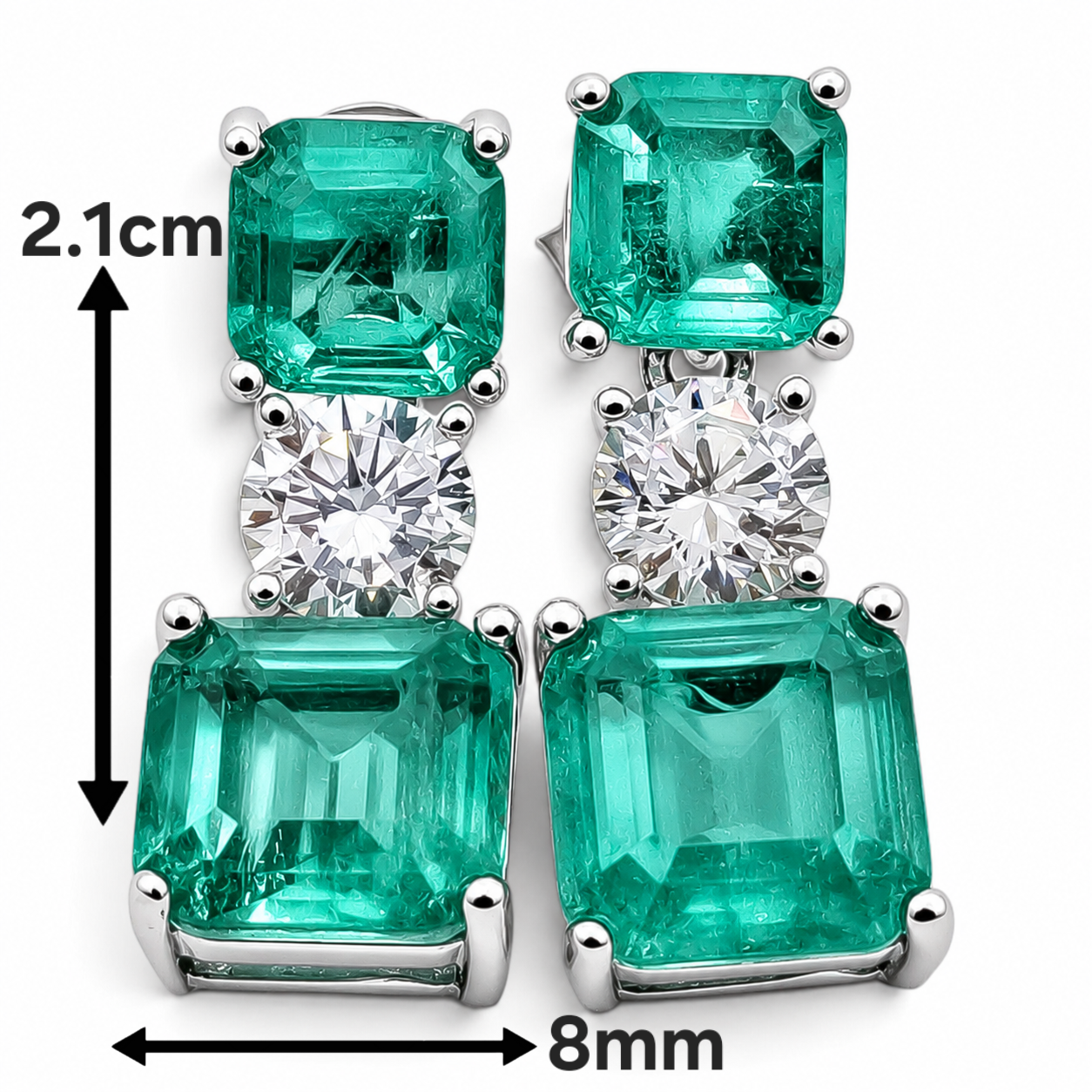 Arete Cuadro Verde Plata Ley 925