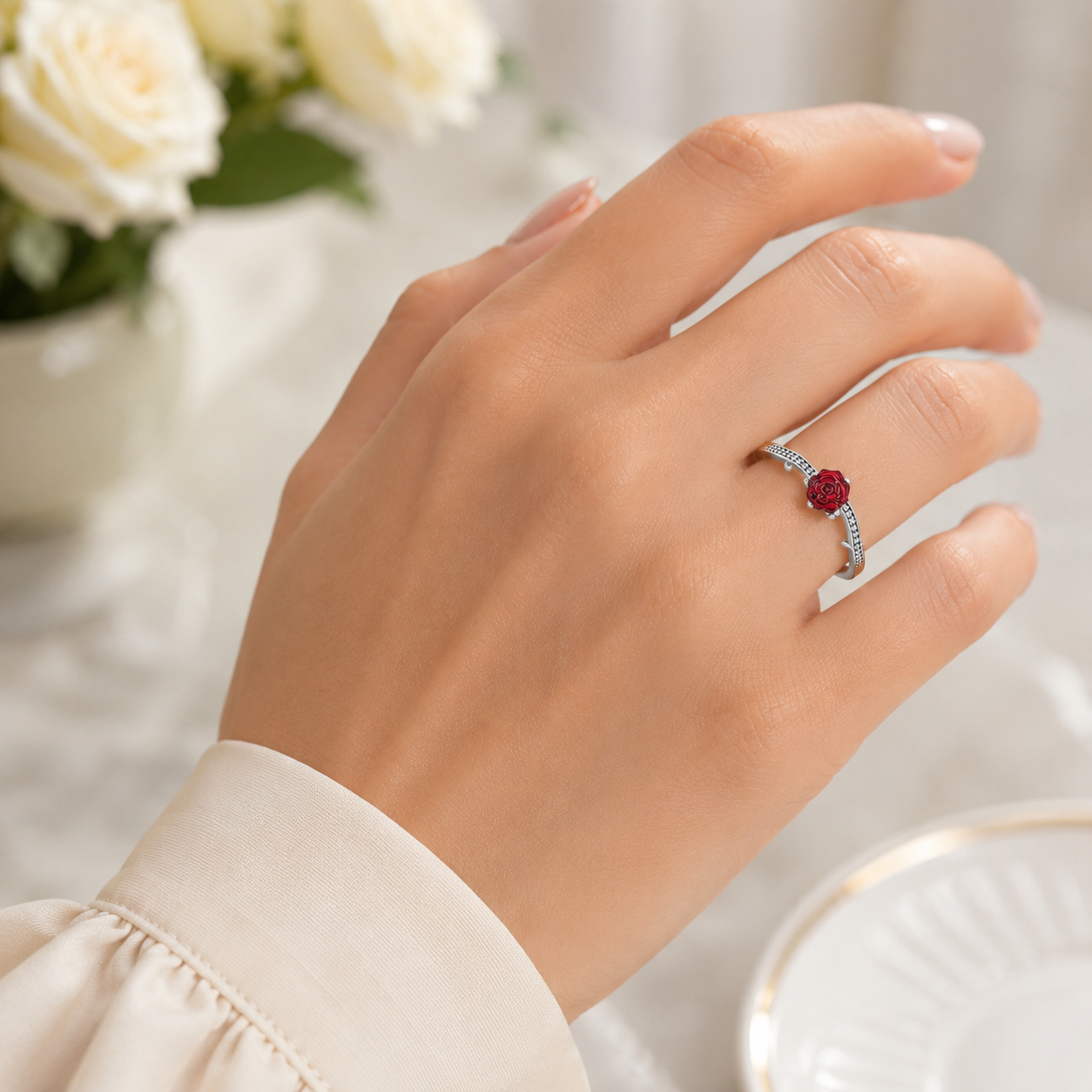 Anillo Plata Rosa Plata Ley 925