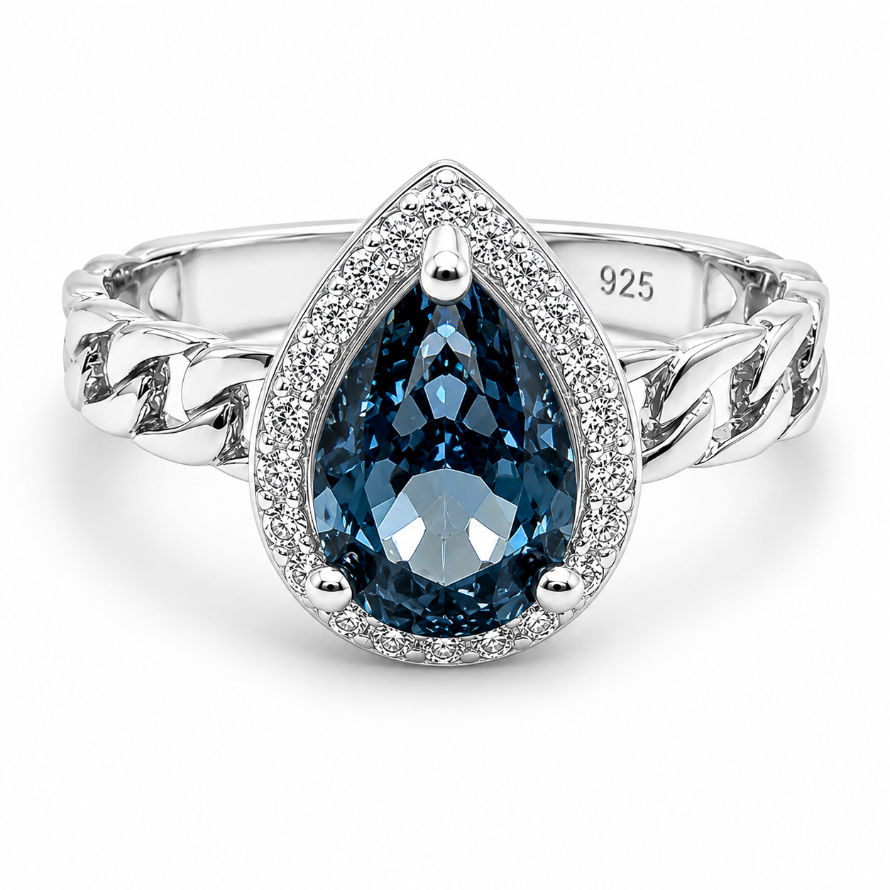 Anillo Azul Gota Plata Ley 925