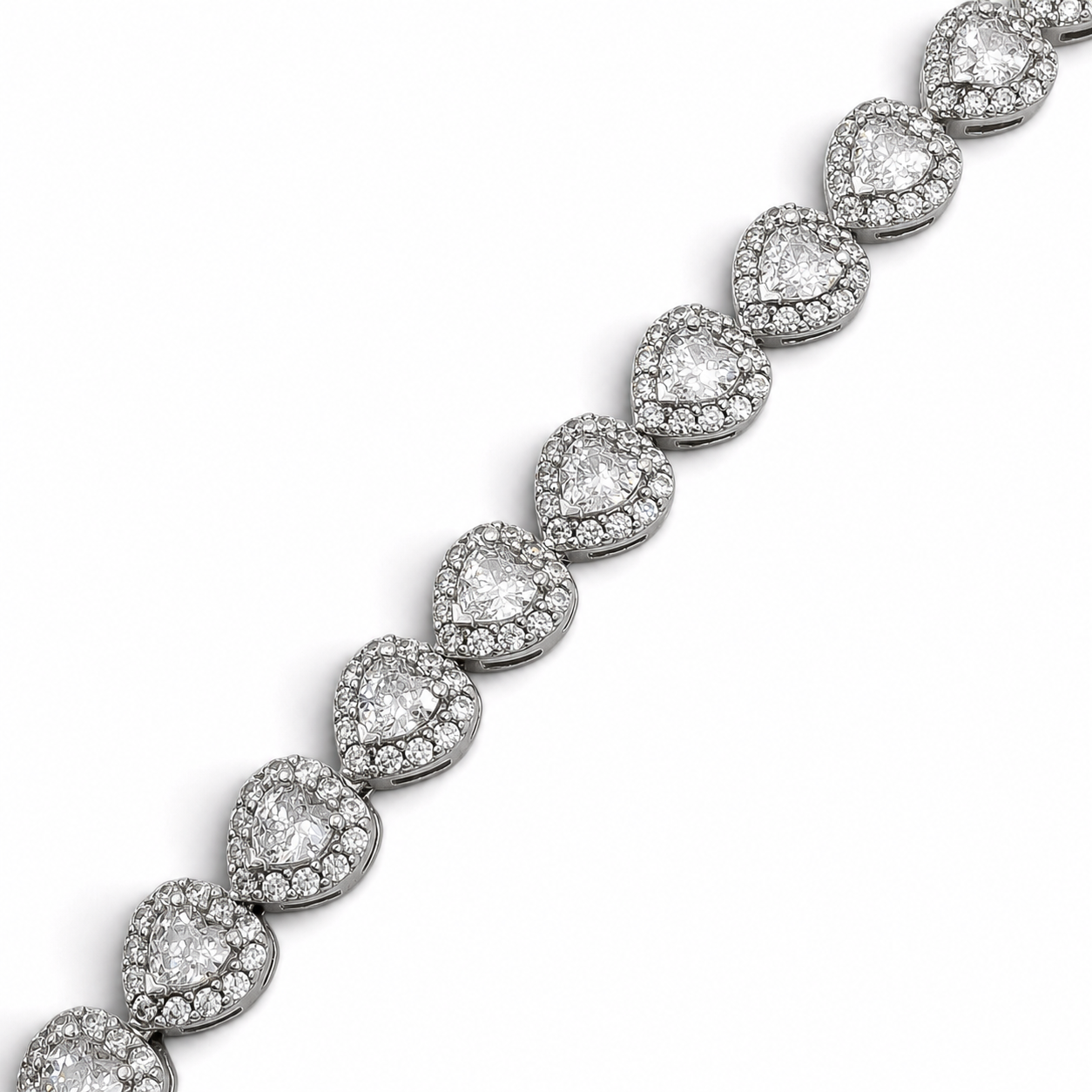 Pulsera Zirconia Corazones Plata Ley 925