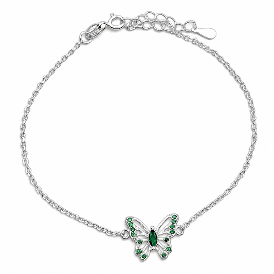 Pulsera Mariposa Verde Plata Ley 925
