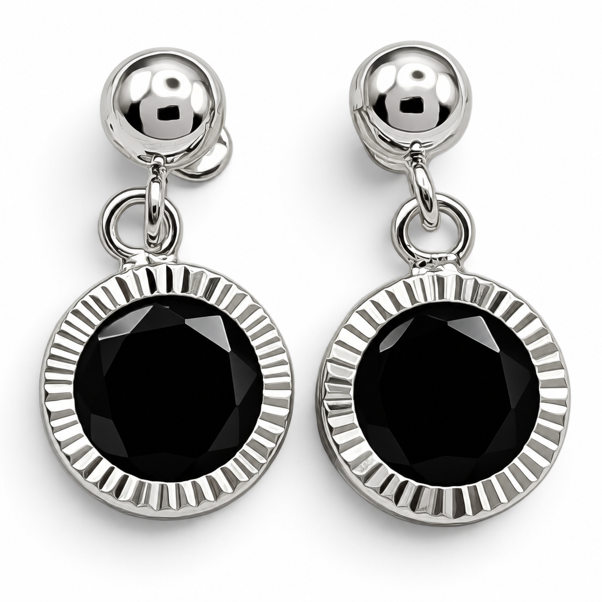Broquel Bisel Diamantada Negro Plata Ley 925