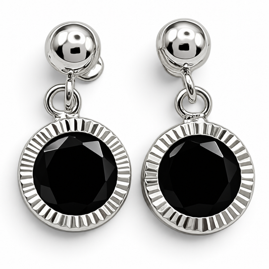 Broquel Bisel Diamantada Negro Plata Ley 925