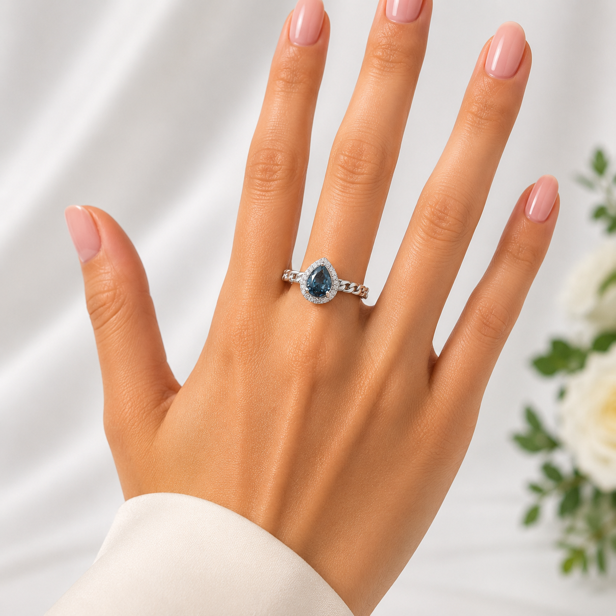 Anillo Azul Gota Plata Ley 925