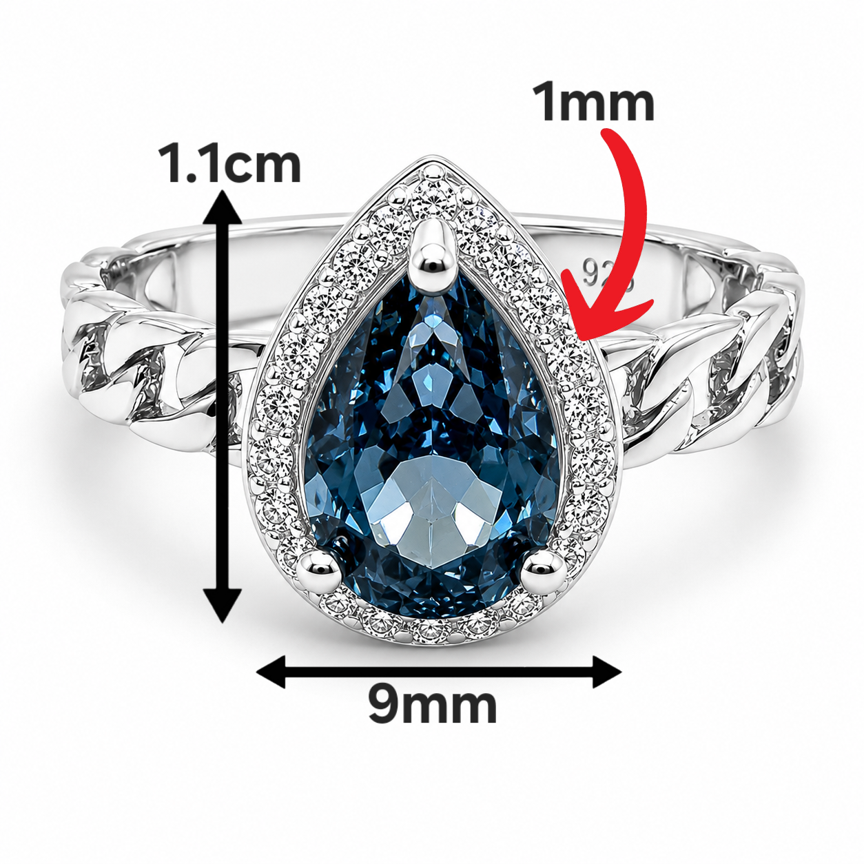 Anillo Azul Gota Plata Ley 925
