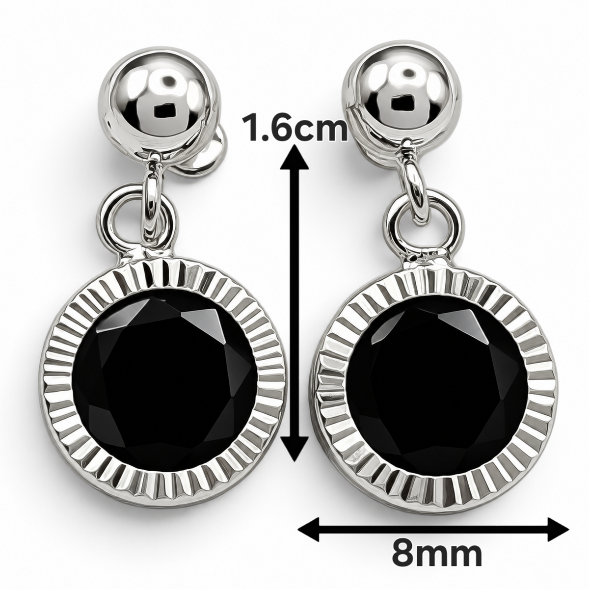 Broquel Bisel Diamantada Negro Plata Ley 925