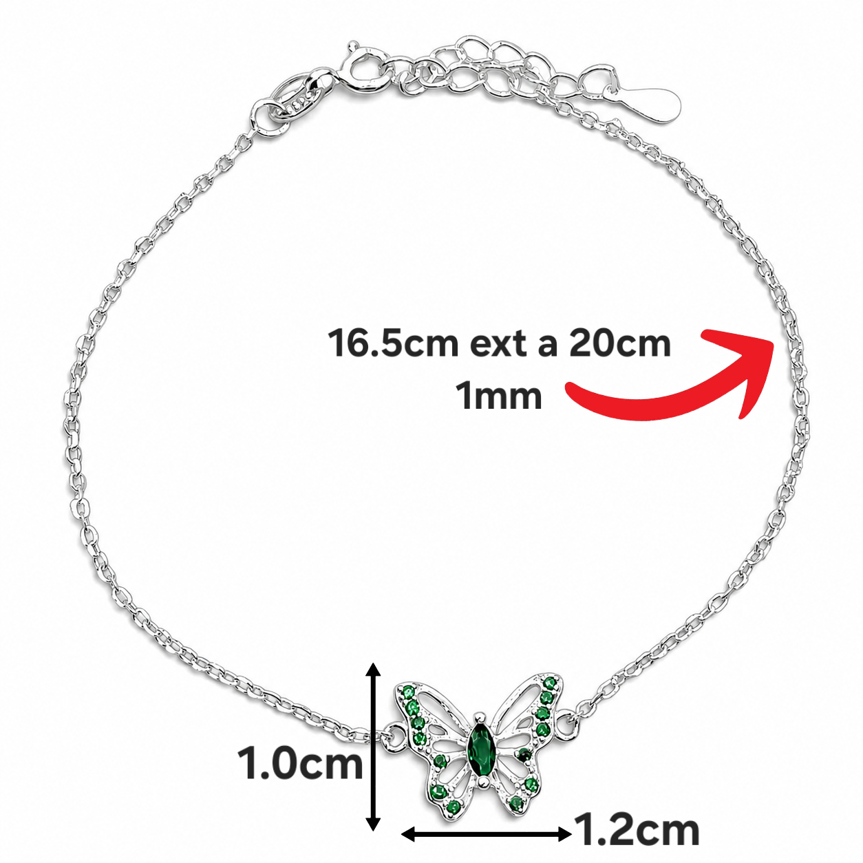 Pulsera Mariposa Verde Plata Ley 925