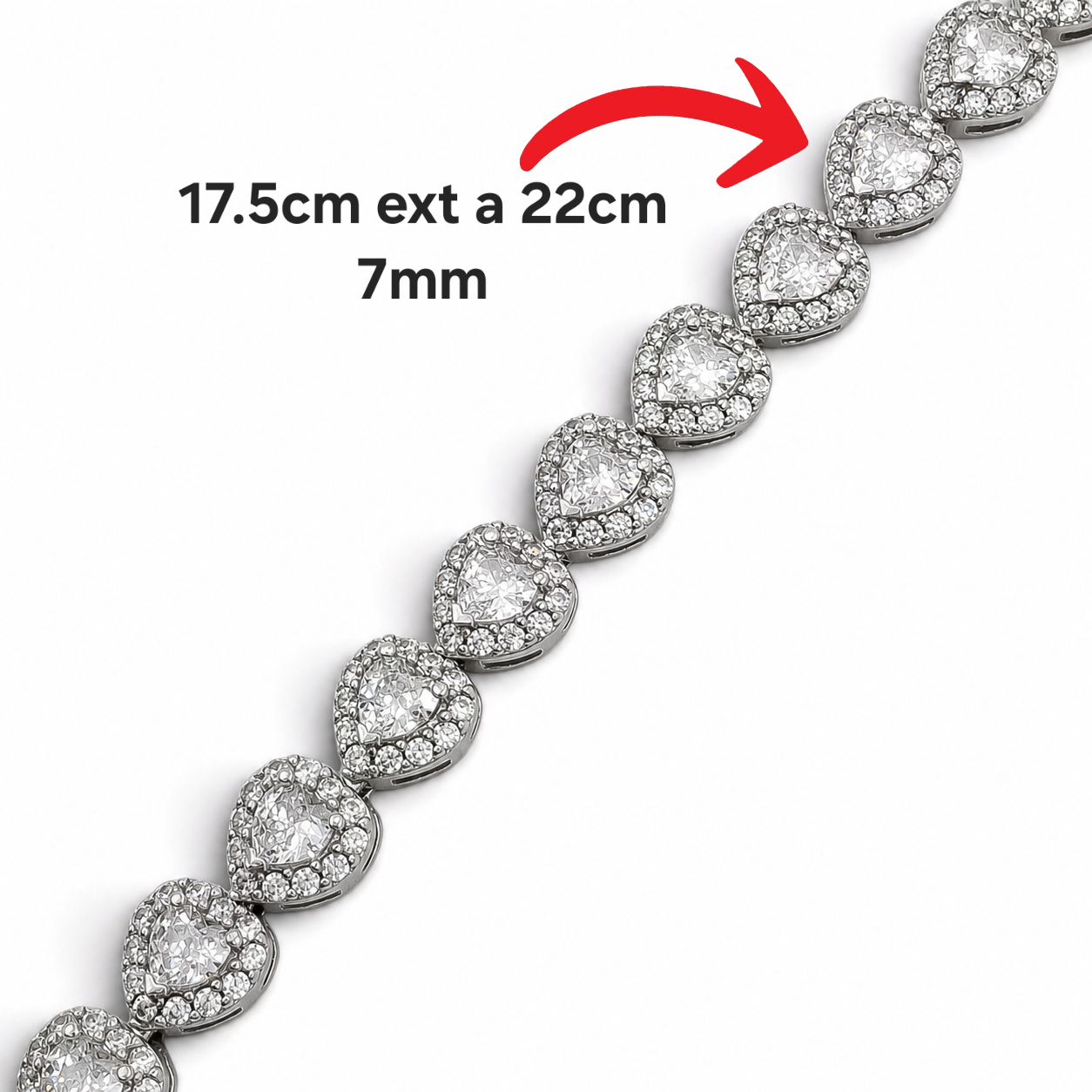 Pulsera Zirconia Corazones Plata Ley 925