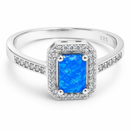Anillo Opalo Azul Cuadro