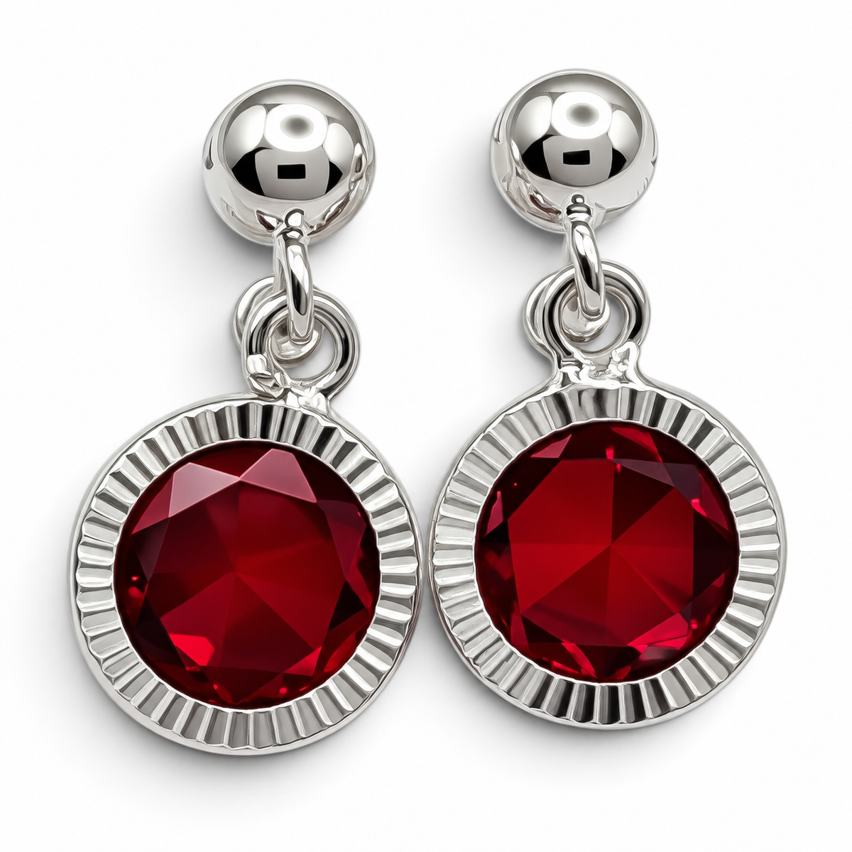 Broquel Bisel Diamantada Roja Plata Ley 925