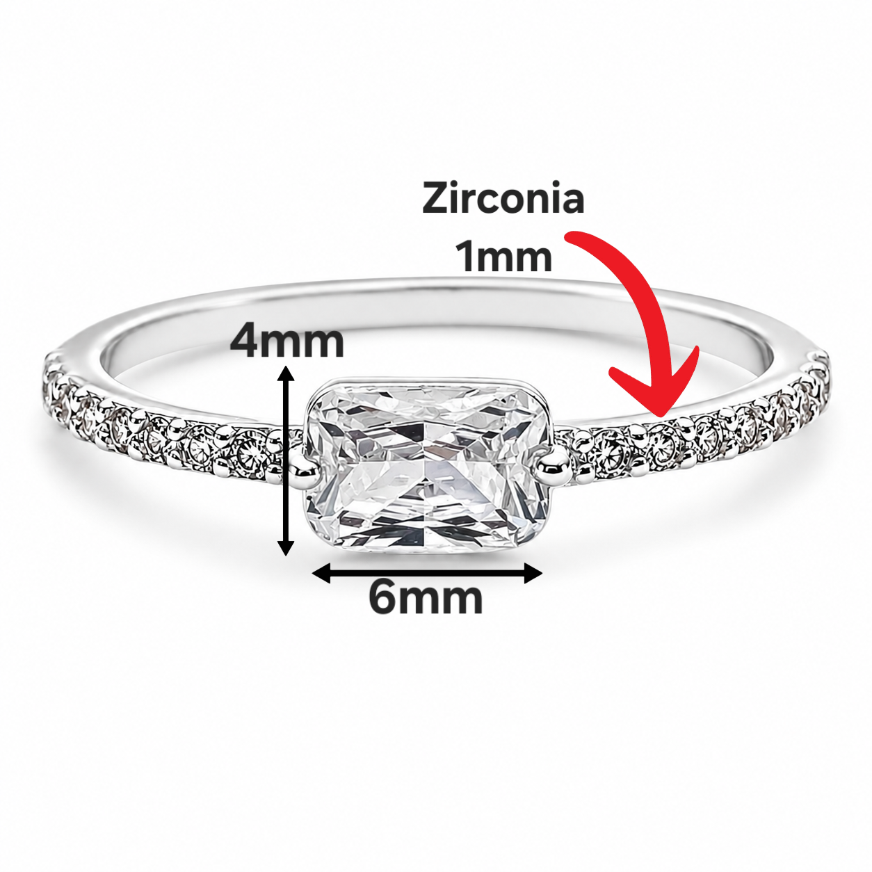 Anillo Zirconia Cuadro Plata Ley 925