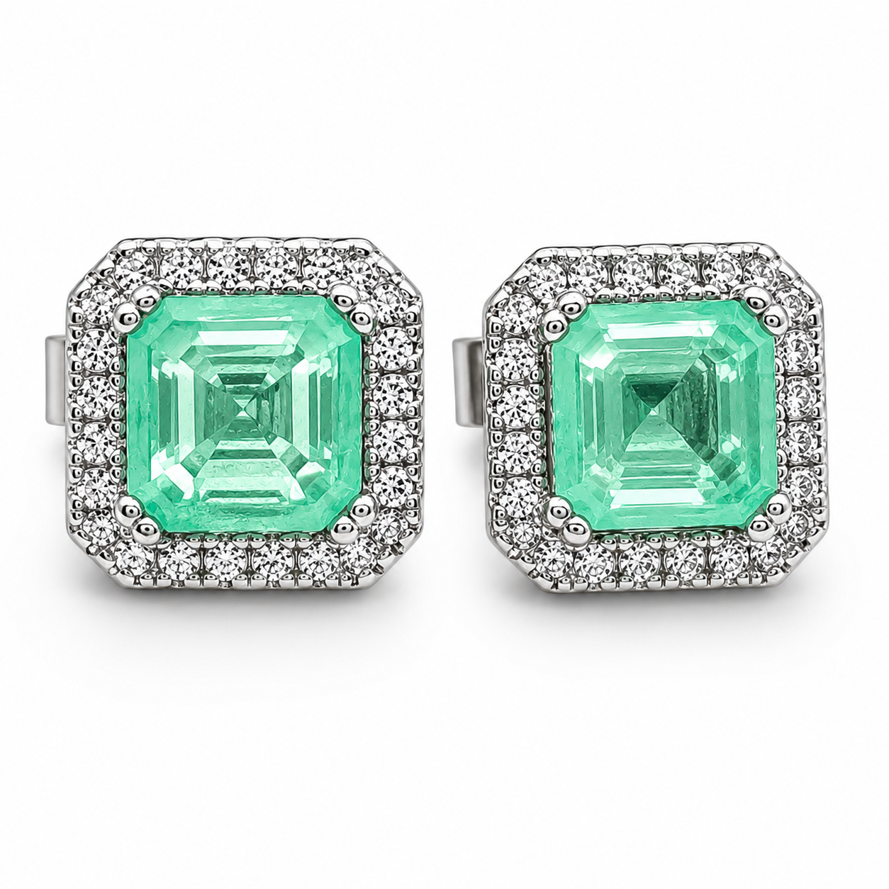 Arete Verde Cuadro Zirconia Plata Ley 925