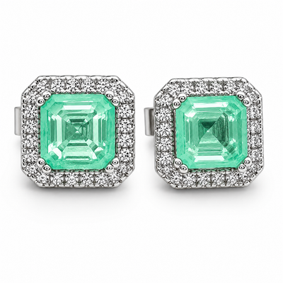 Arete Verde Cuadro Zirconia Plata Ley 925