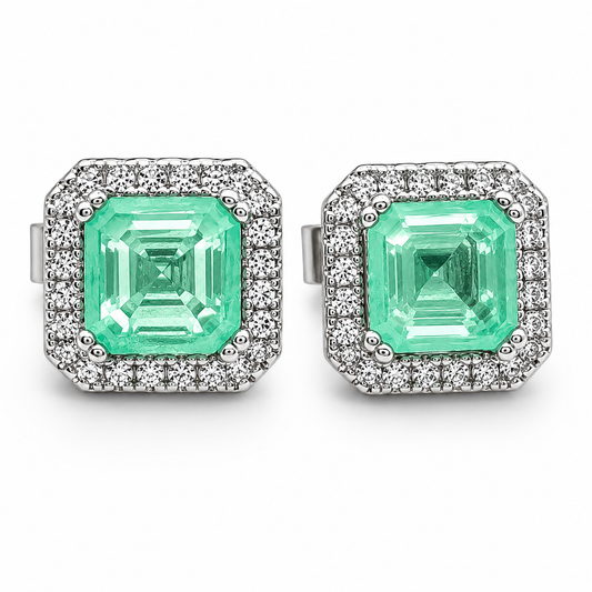 Arete Verde Cuadro Zirconia Plata Ley 925