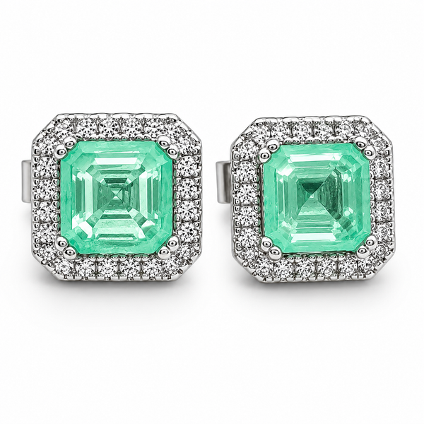 Arete Verde Cuadro Zirconia Plata Ley 925