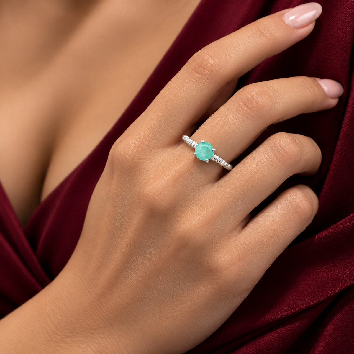Anillo Turmalina Verde Aqua Plata Ley 925