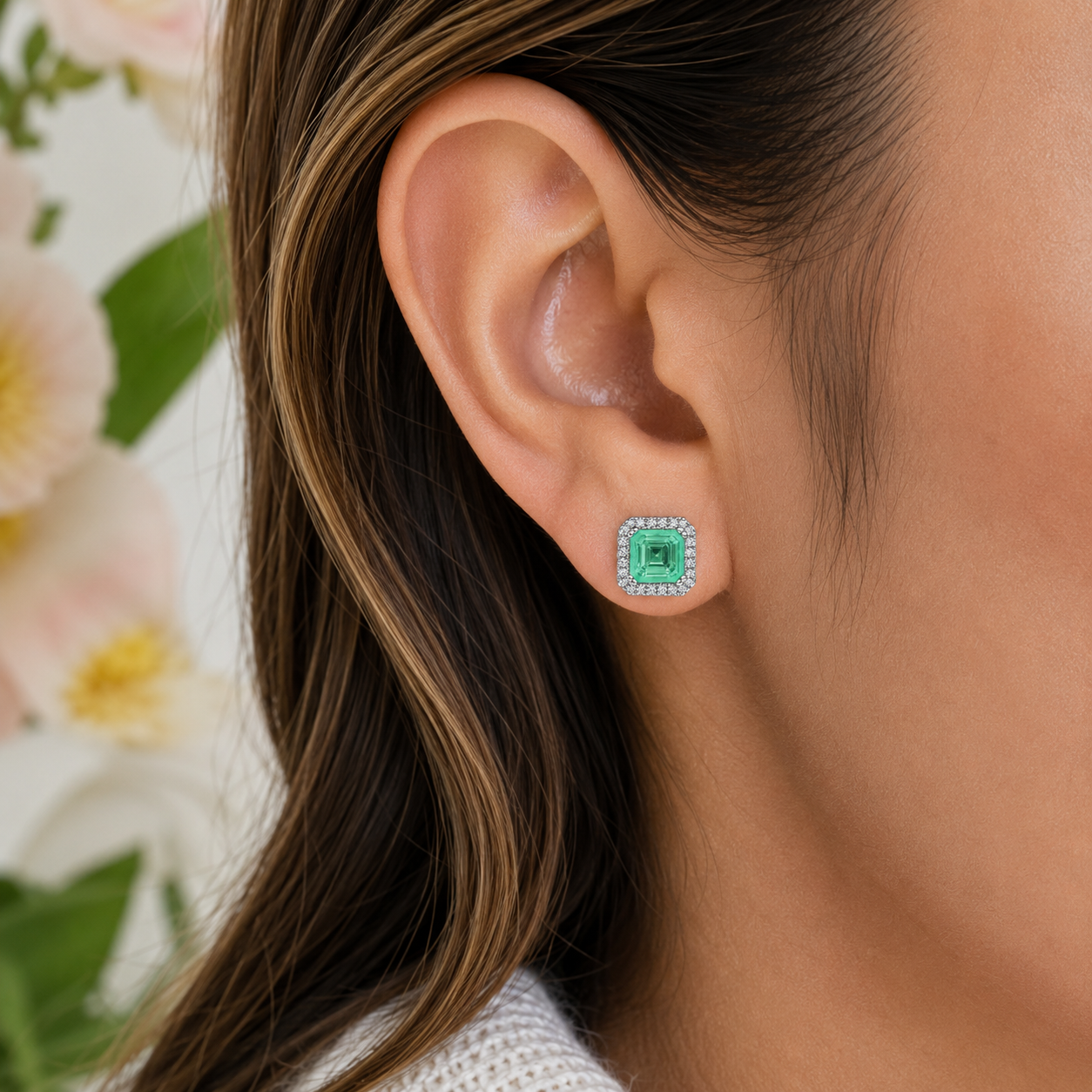 Arete Verde Cuadro Zirconia Plata Ley 925