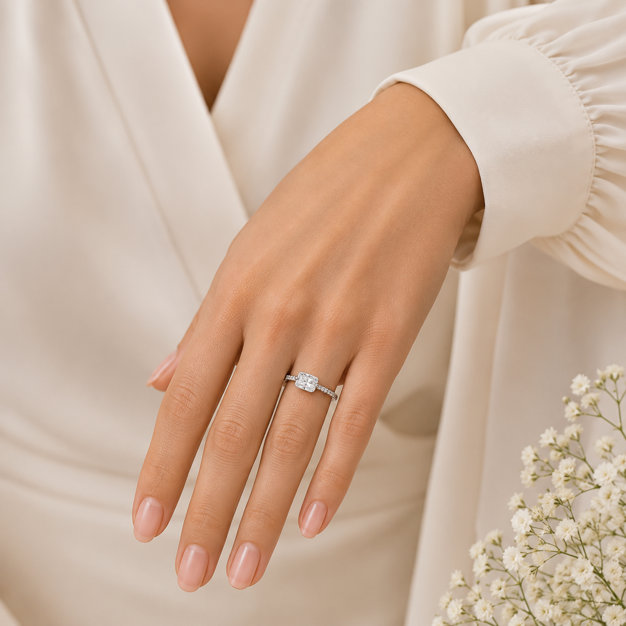 Anillo Zirconia Cuadro Plata Ley 925