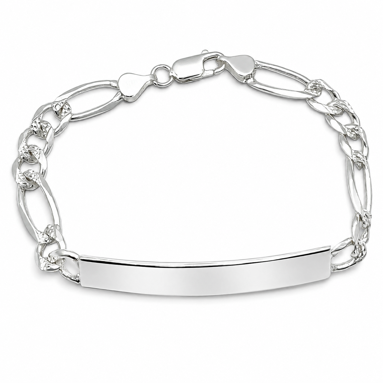 Esclava Figaro Diamantada 7mm Plata Ley 925
