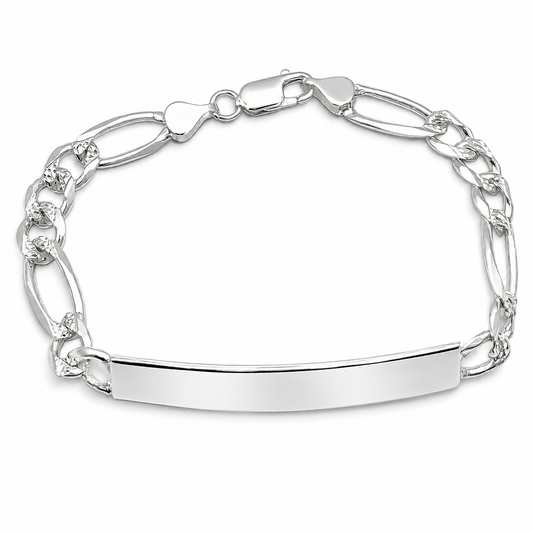 Esclava Figaro Diamantada 7mm Plata Ley 925