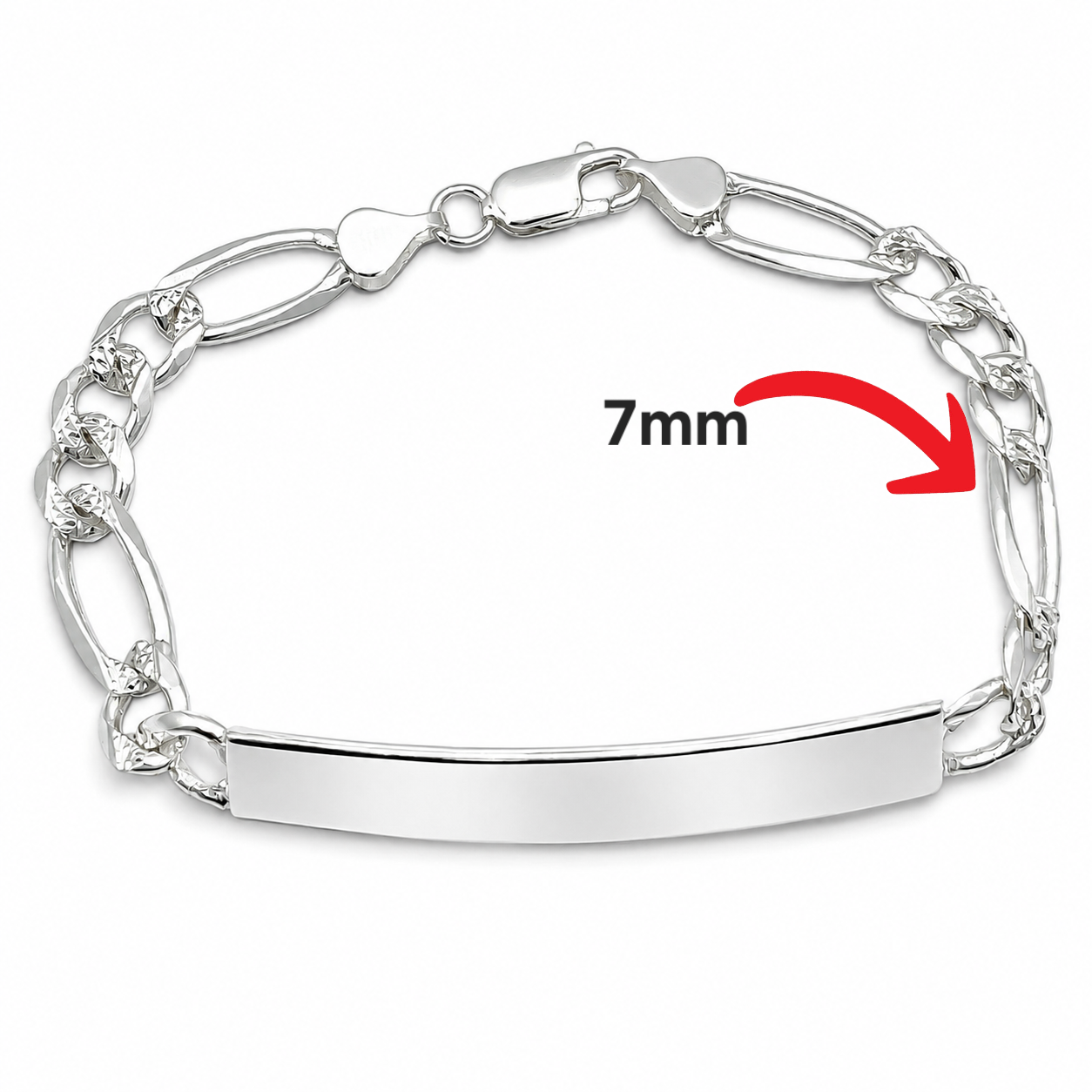 Esclava Figaro Diamantada 7mm Plata Ley 925
