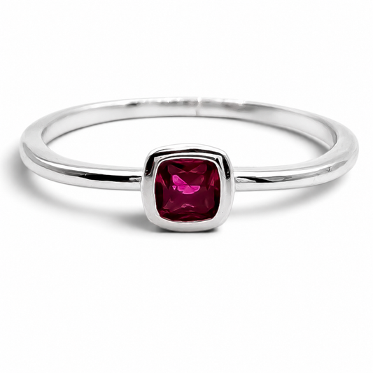Anillo Zirconia Roja Plata Ley 925