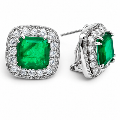 Arete Cuadro Mediano Verde Plata Ley 925