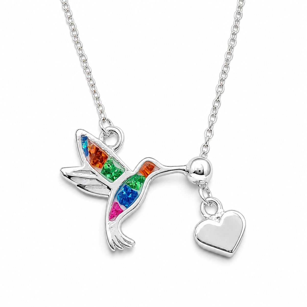 Collar Colibri Grande Multicolor Plata Ley 925