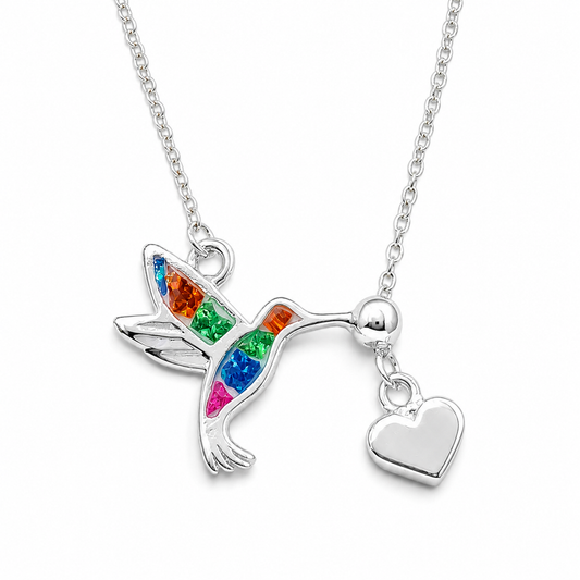 Collar Colibri Grande Multicolor Plata Ley 925