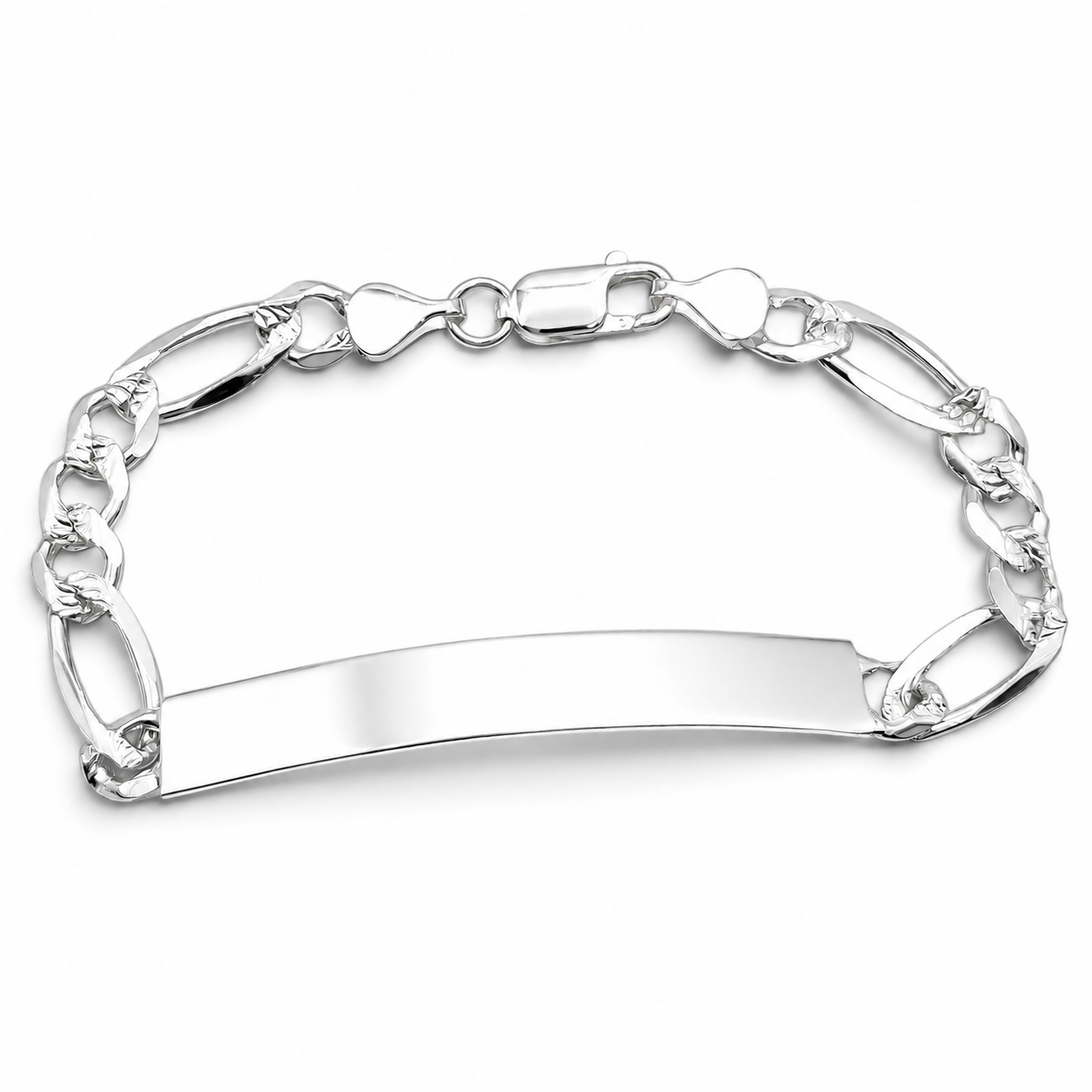 Esclava Figaro Diamantada 6mm Plata Ley 925