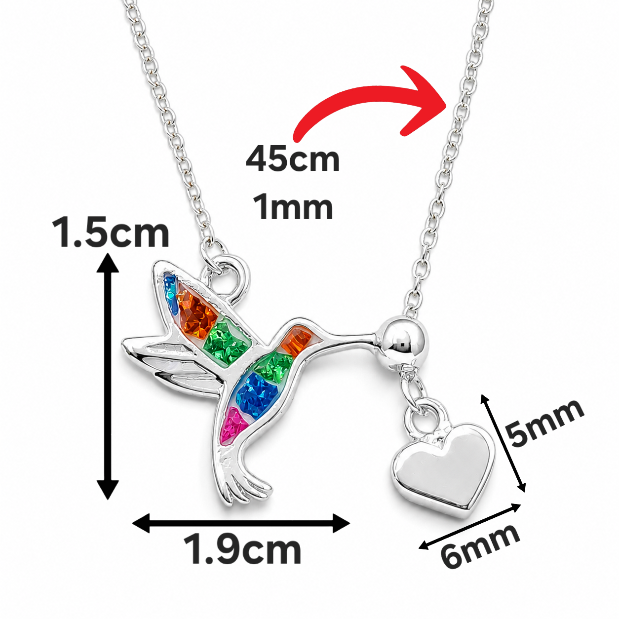 Collar Colibri Grande Multicolor Plata Ley 925