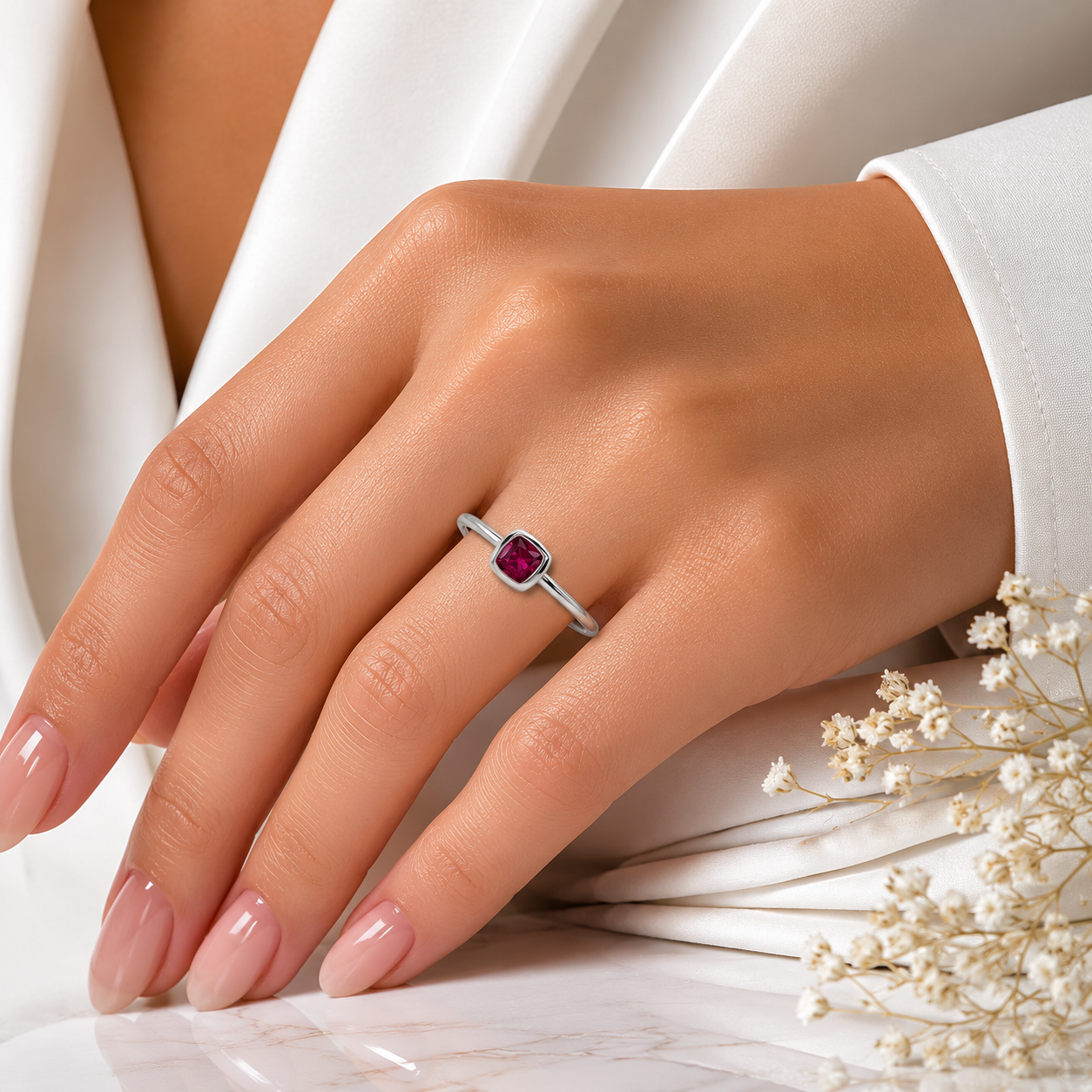 Anillo Zirconia Roja Plata Ley 925