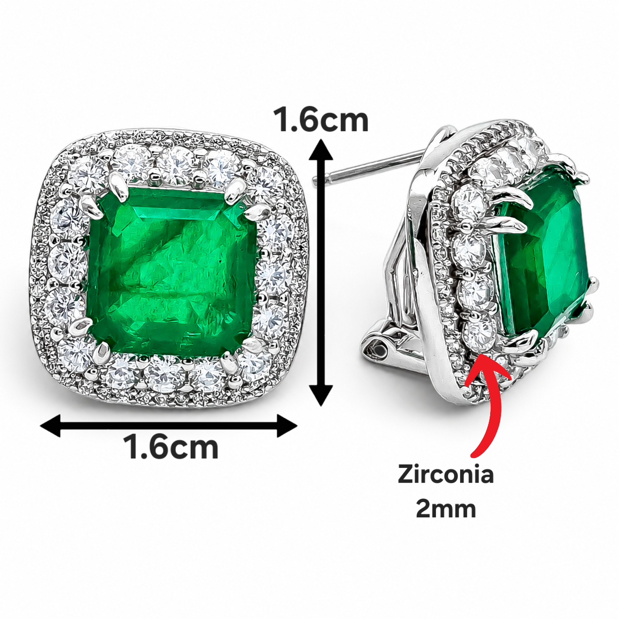 Arete Cuadro Mediano Verde Plata Ley 925
