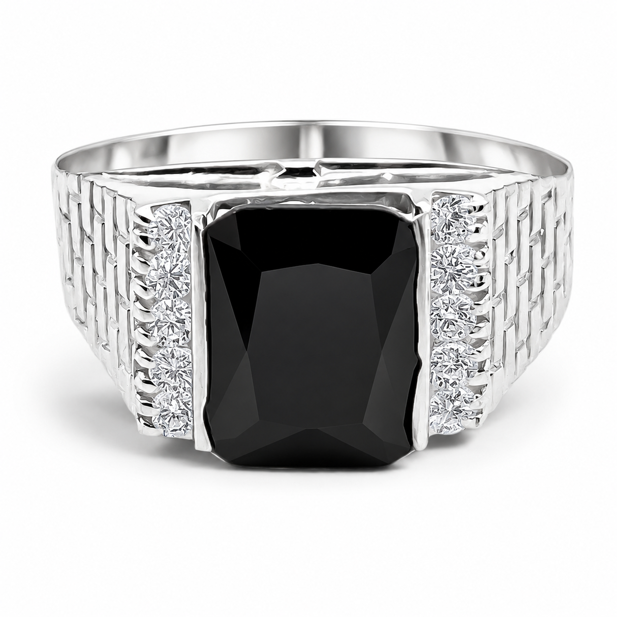 Anillo Cuadro Negro Plata Ley 925