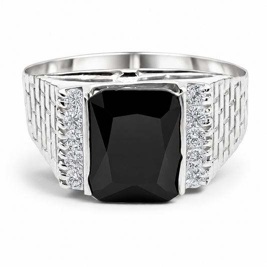 Anillo Cuadro Negro Plata Ley 925