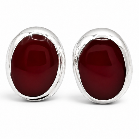 Arete Ovalo Rojo Plata Ley 925