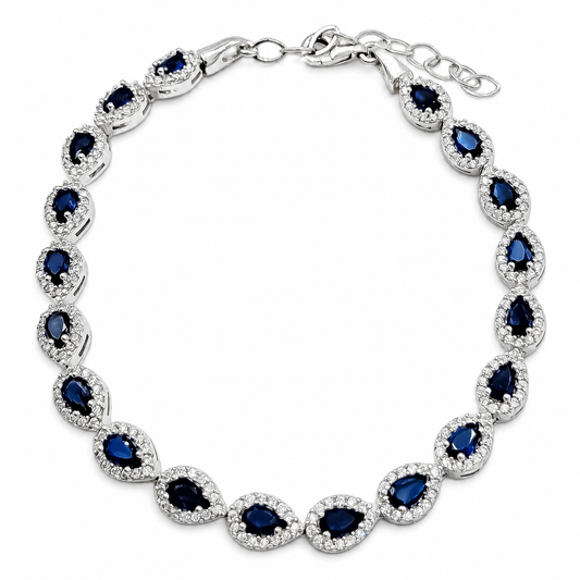 Pulsera Gotas Azules Plata Ley 925