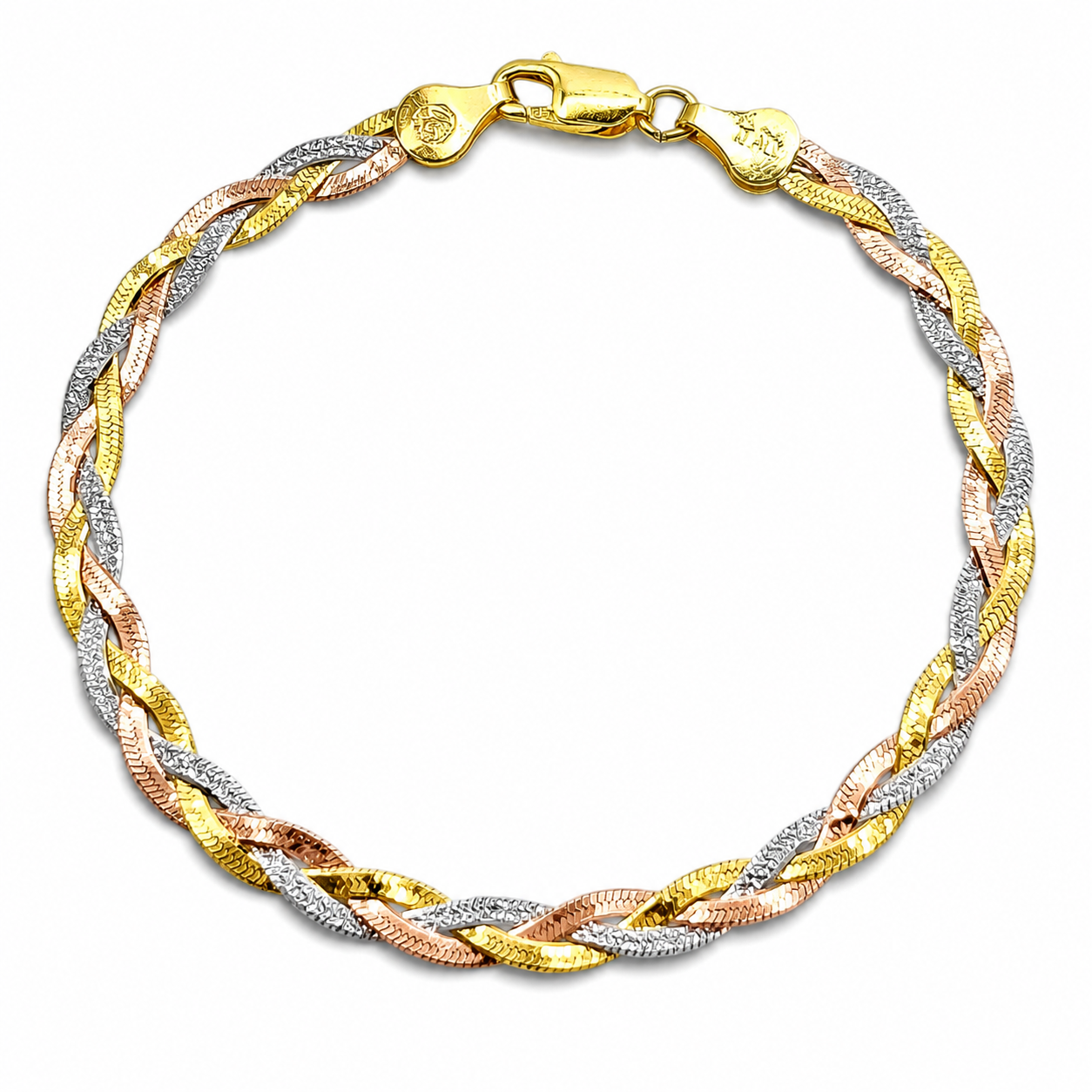Pulsera Trenzada Tricolor Plata Ley 925