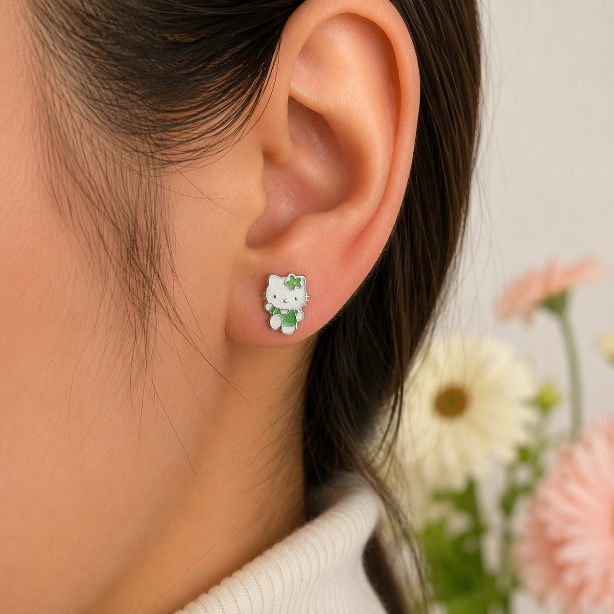 Broquel Kitty Verde Plata Ley 925