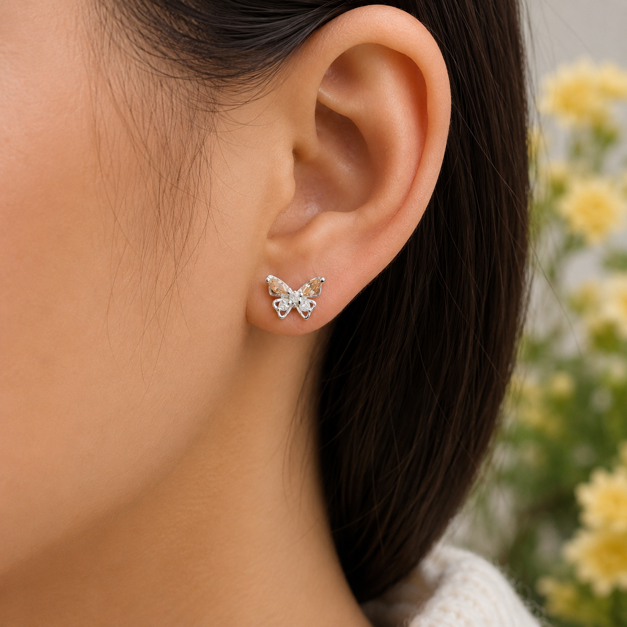 Broquel Mariposa Champagne Plata Ley 925