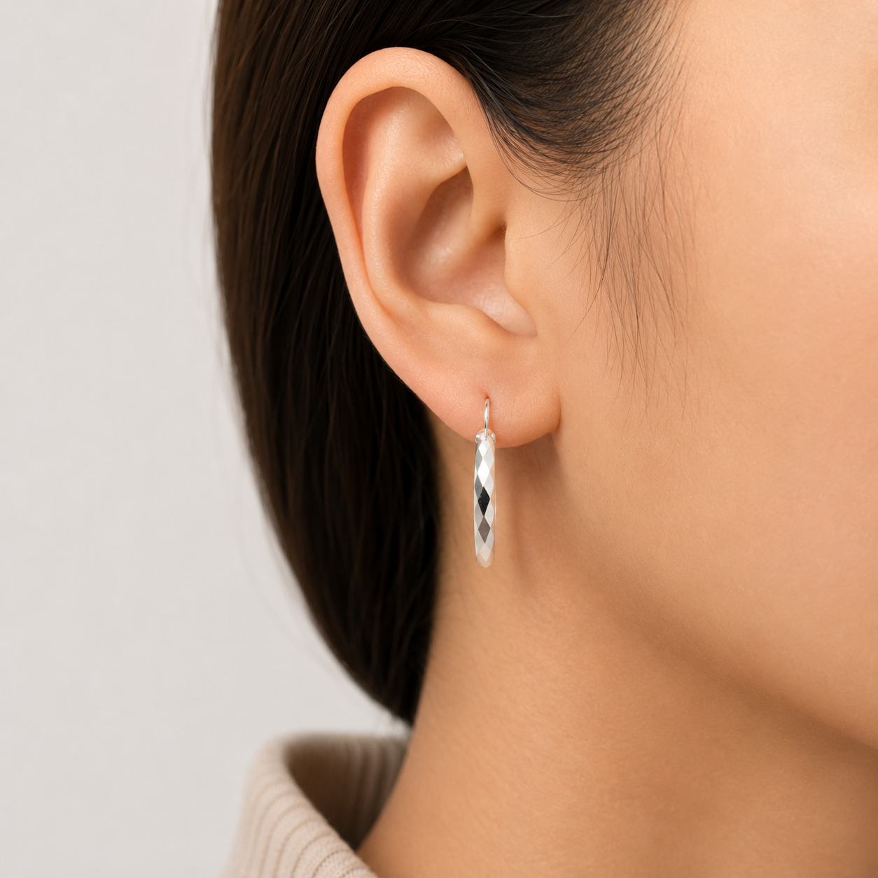 Arracada Facetada Mediana Plata Ley 925