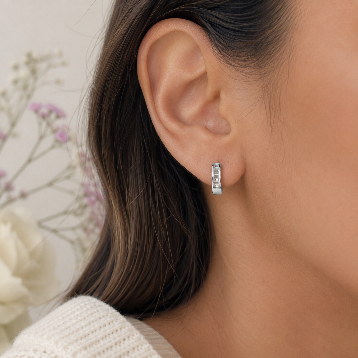 Hugguies Zirconia Blanca Plata Ley 925