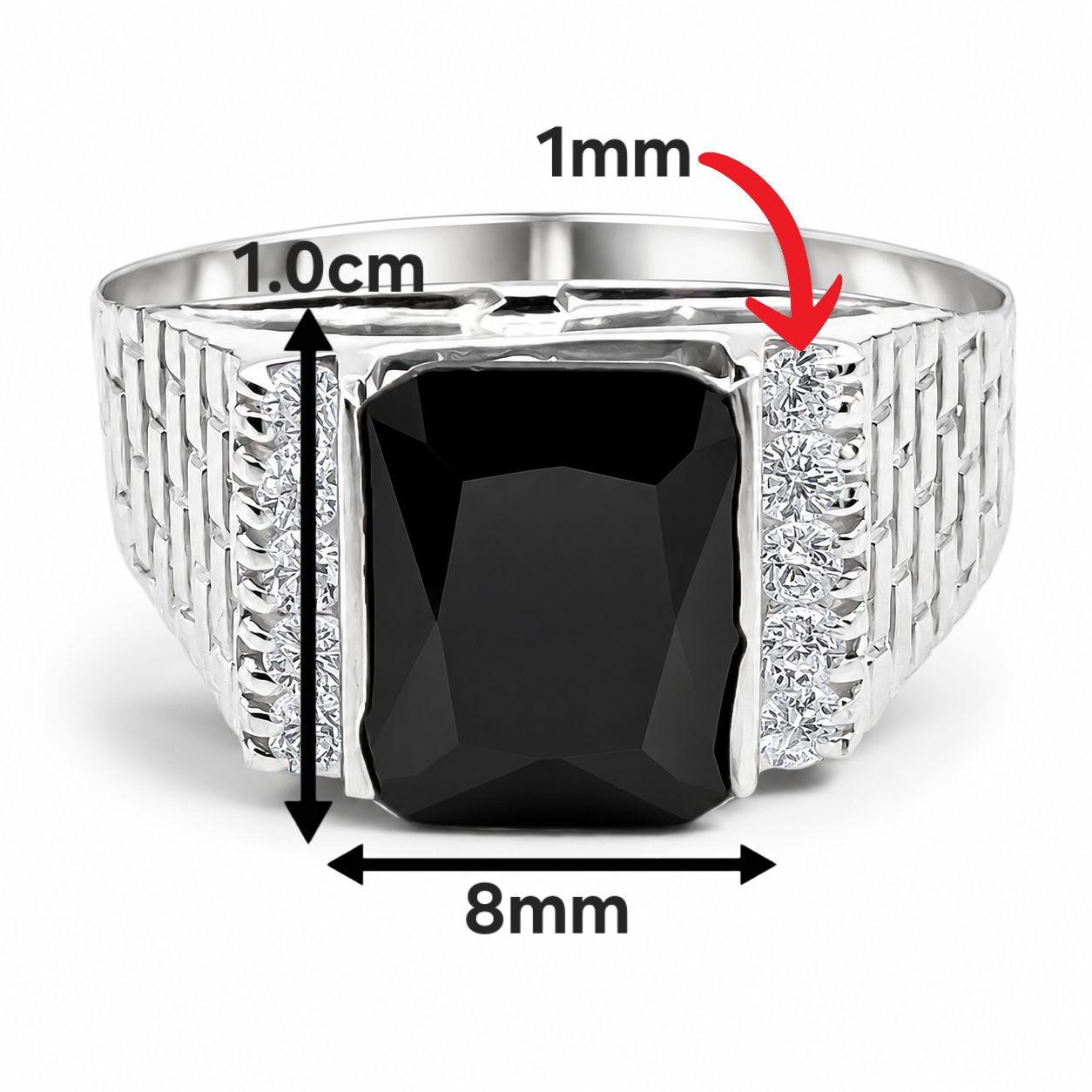 Anillo Cuadro Negro Plata Ley 925