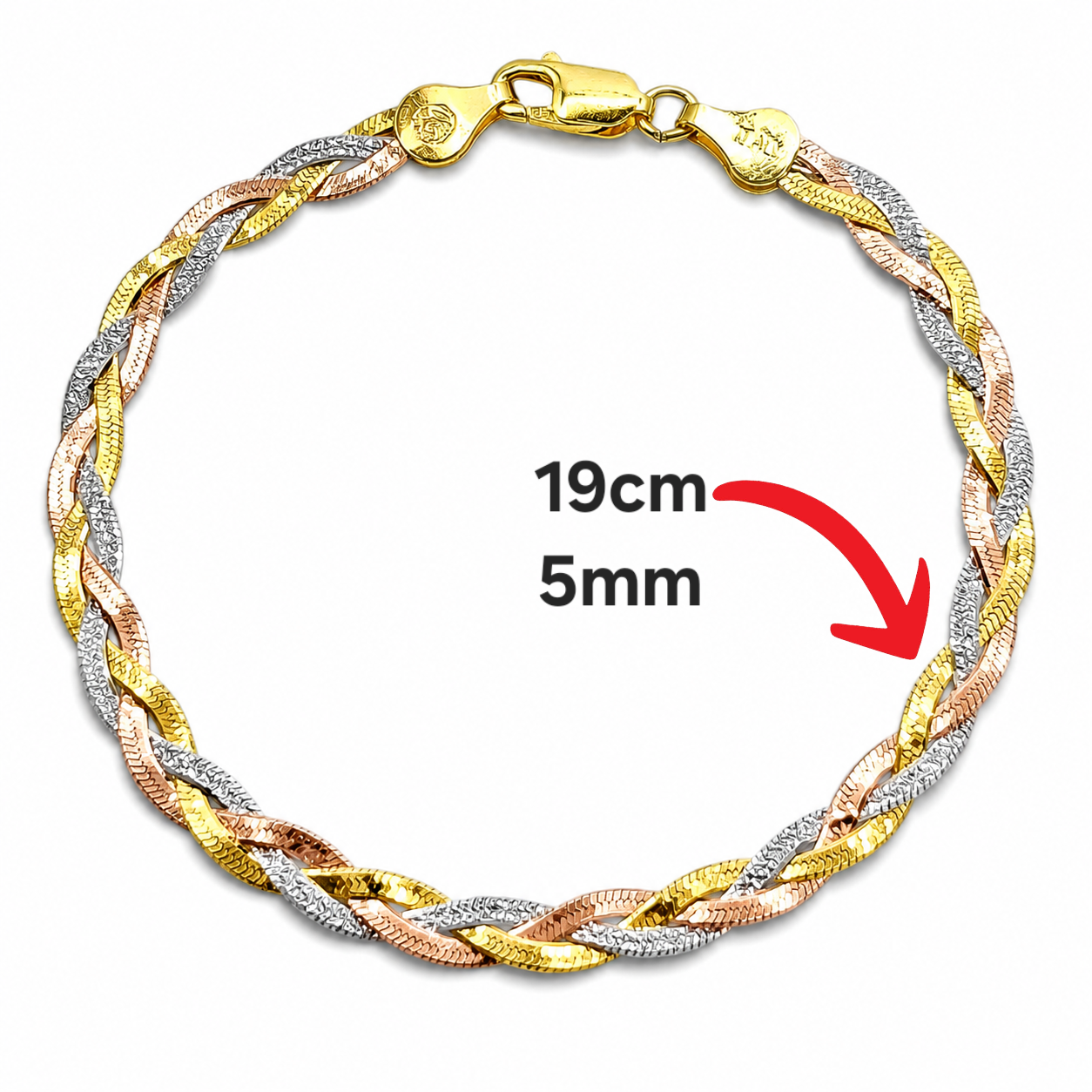Pulsera Trenzada Tricolor Plata Ley 925