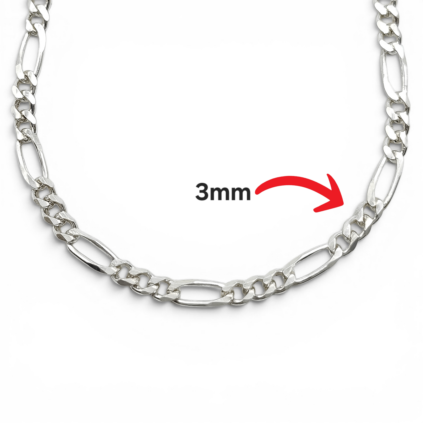 Cadena Figaro Lisa 3mm Plata Ley 925