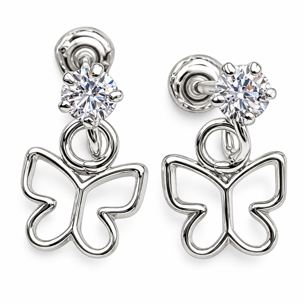 Broquel Mariposa Blanco Plata Ley 925